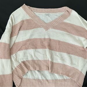Hollister white and pink striped crop knit sweater